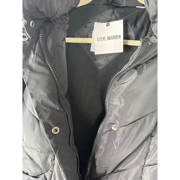 NWT Steve Madden Women's Black Chevron Puffer Long Winter Coat Size XS - Picture 9 of 9